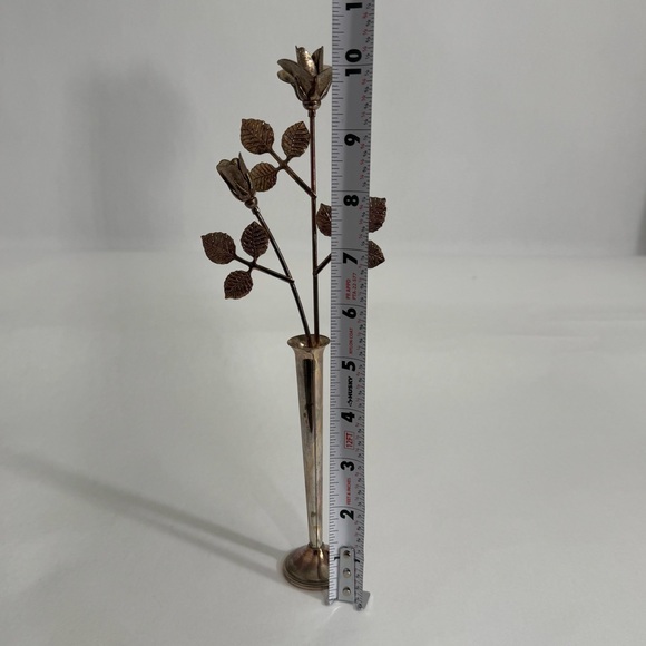 Vintage Ted Arnold Ltd Metal Rose Flower Bud Vase Art Decor Rose Gold 10.5” - Picture 13 of 15